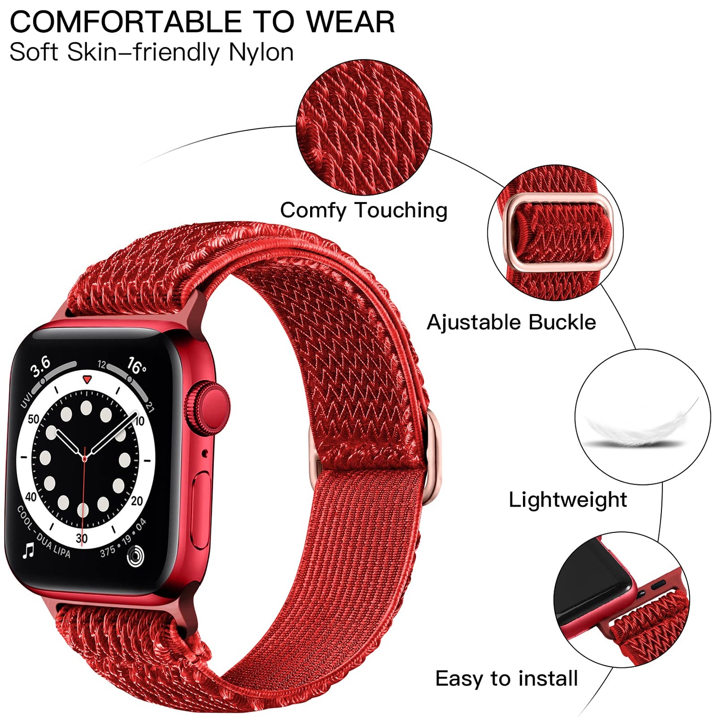 Lerobo Pulseira de Silicone Respirável para Apple Watch (Preto/Vermelho)