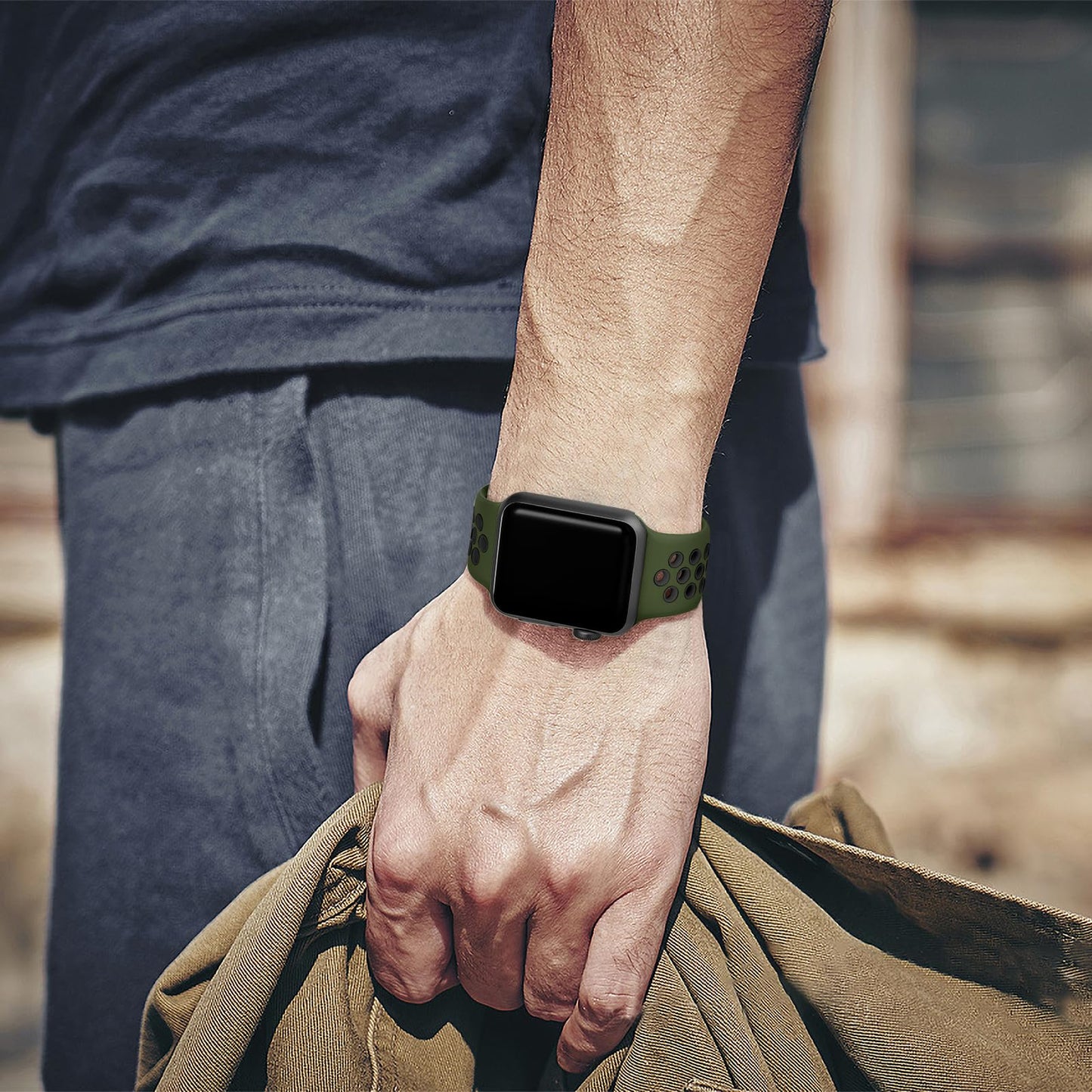 Lerobo Pulseira Silicone Compatível com Apple Watch Ultra 49mm (Verde Exército/Preto)