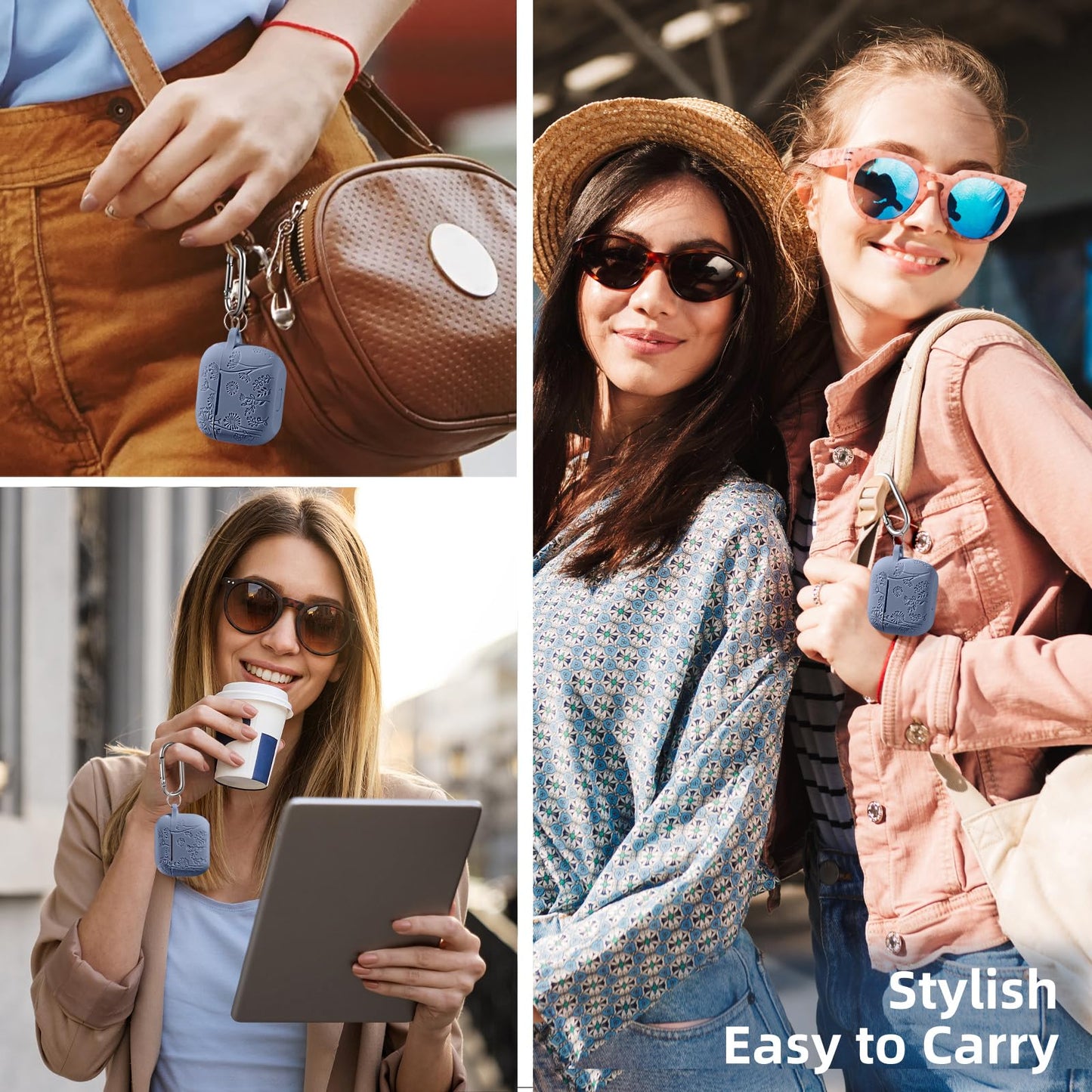 Lerobo Capa com Flores Gravadas Compatível com AirPods 3ª Geração (Azul Cinza)