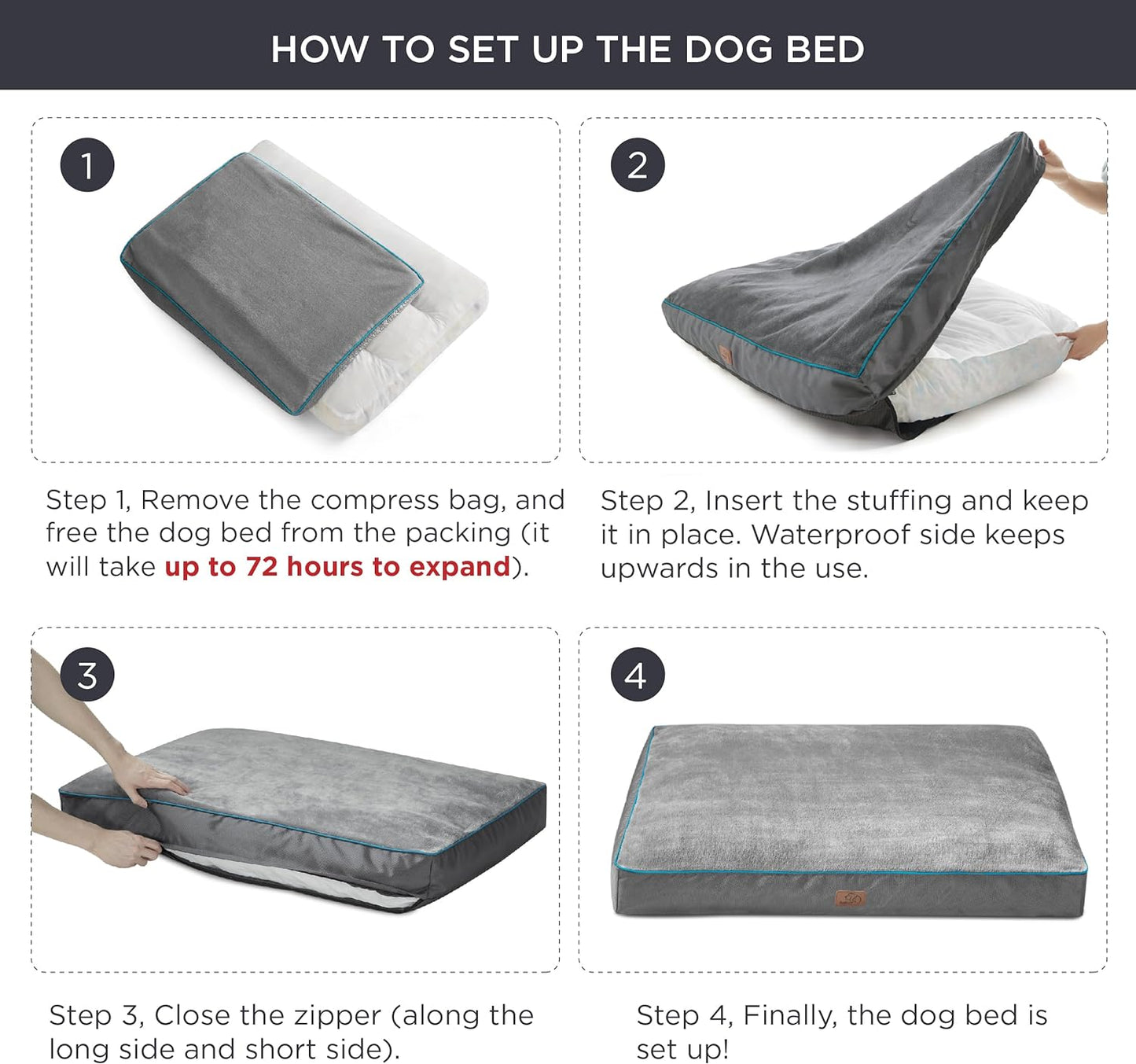 Bedsure Camas impermeáveis para cães grandes G cinza