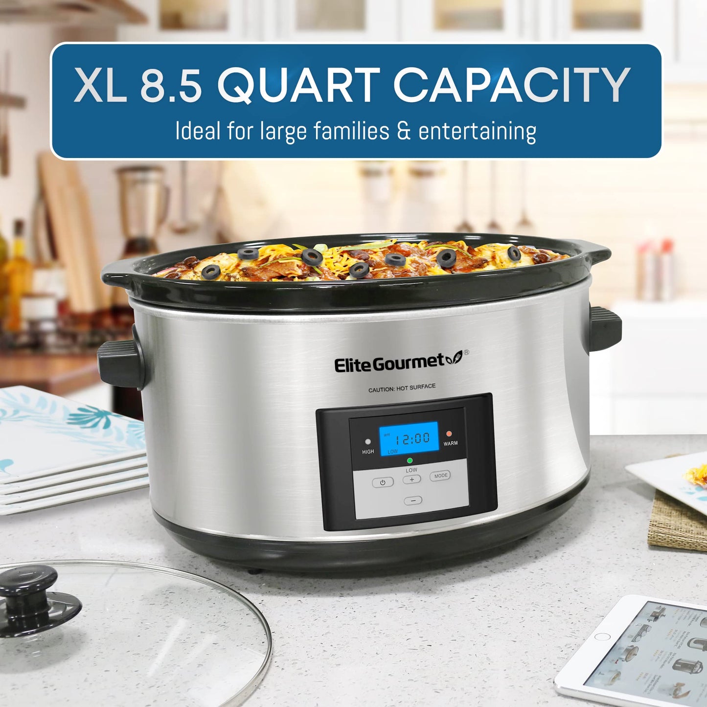 Elite Gourmet MST-900D Slow Cooker Digital 8,5L Inox