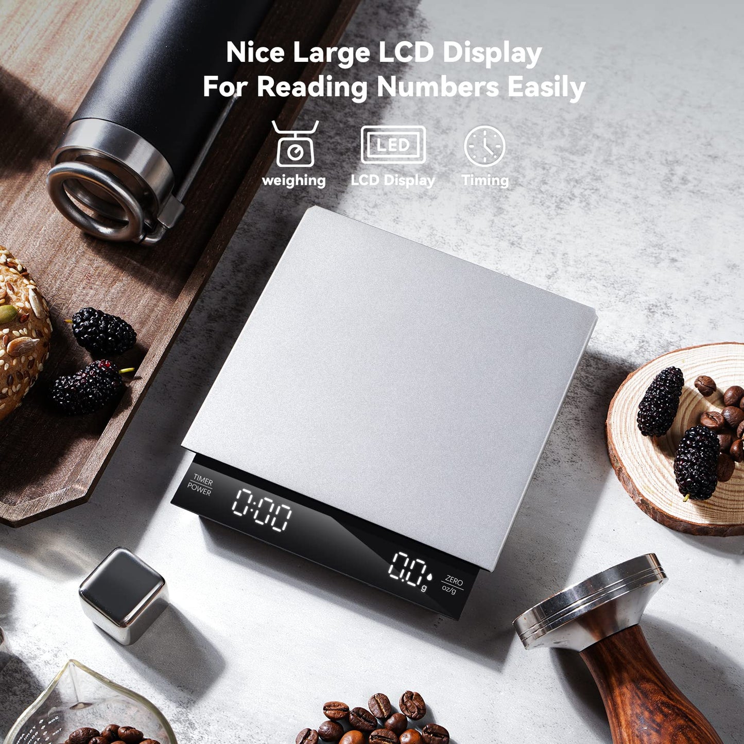 Maestri House Balança Digital para Café com Timer, 3Kg, Recarregável (Prata)