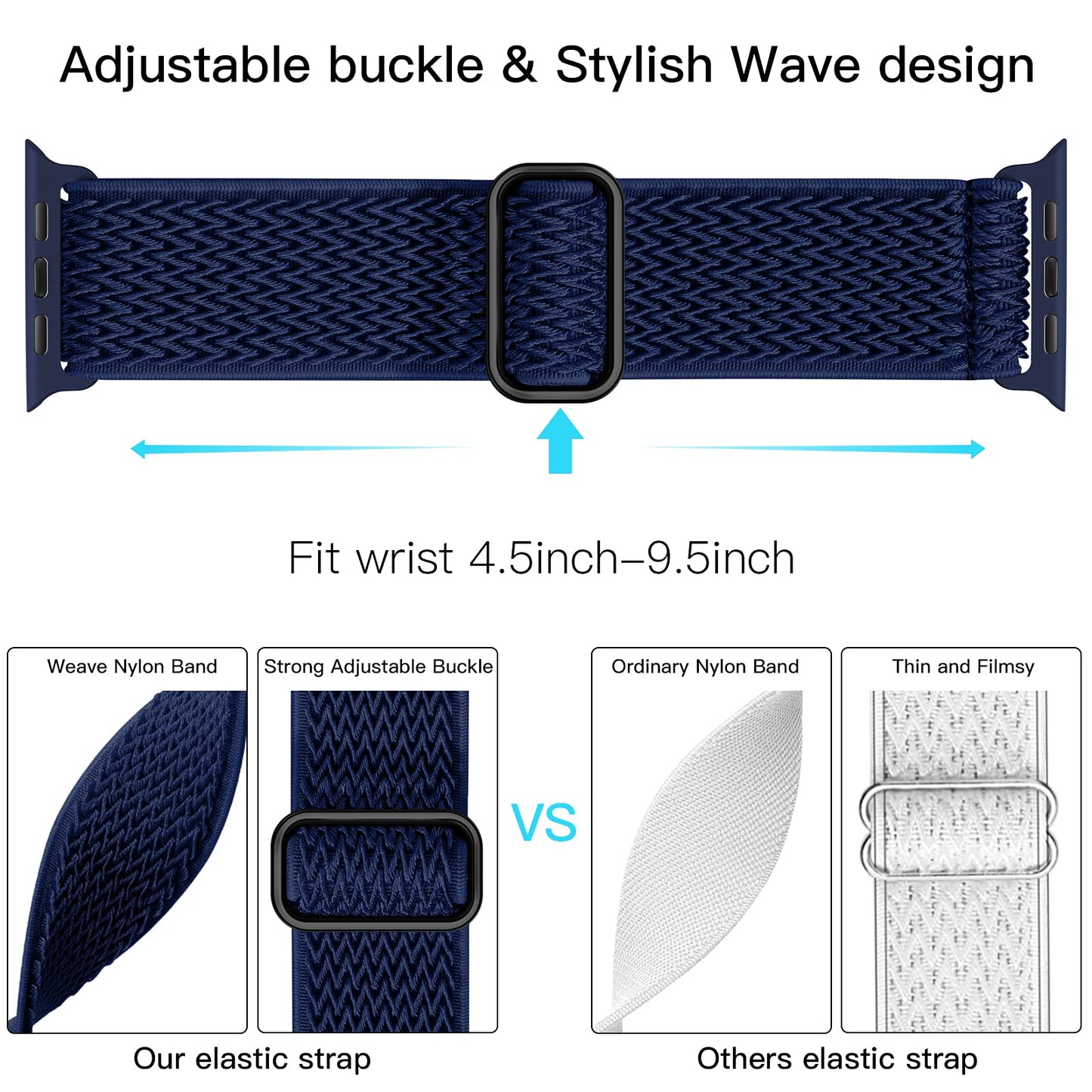 Lerobo Pulseira de Nylon Elástica Ajustável Compatível com Apple Watch (Azul Midnight)