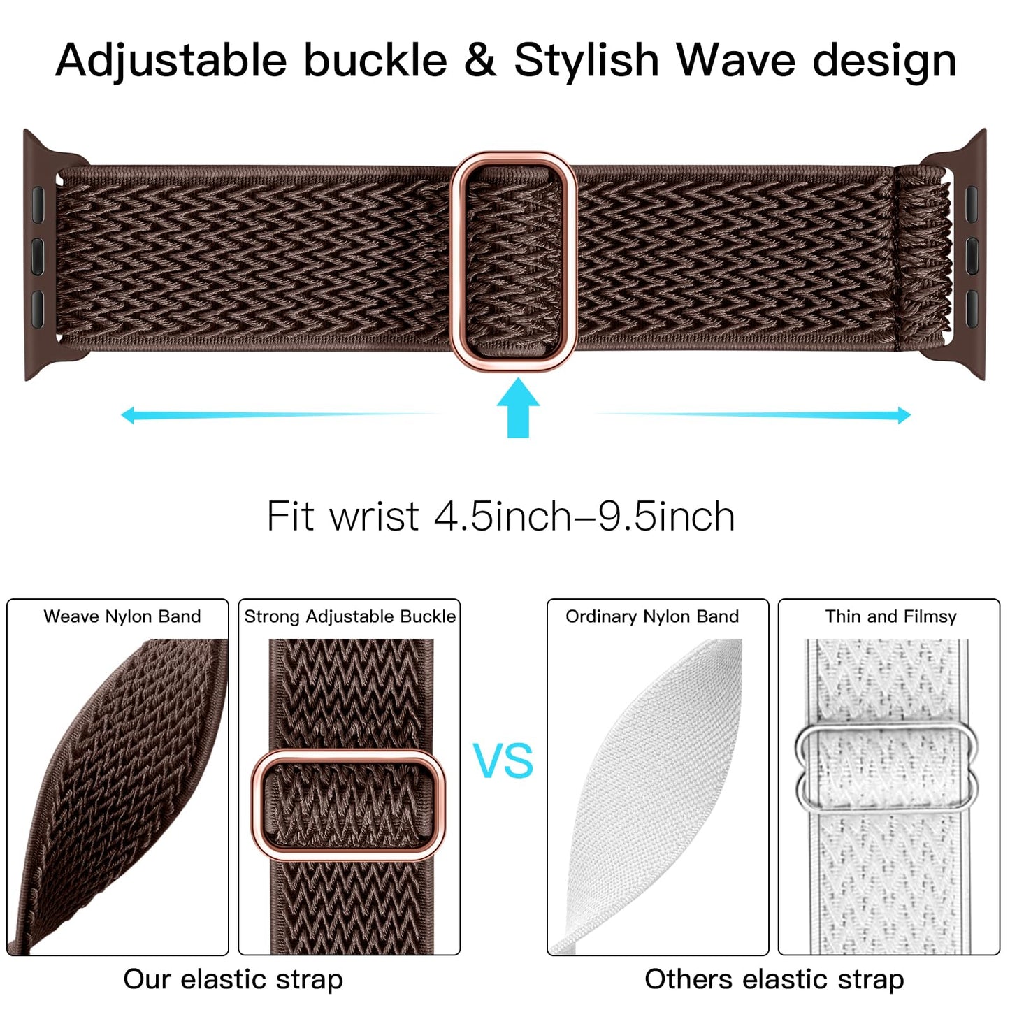 Lerobo Pulseira Elástica de Nylon Compatível com Apple Watch 38mm a 49mm (Marrom)