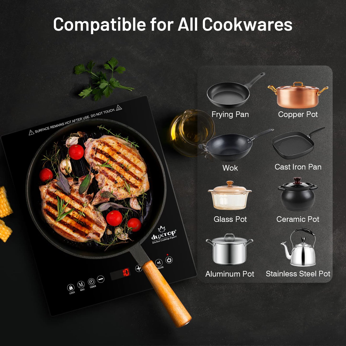 Duxtop Cooktop Elétrico Portátil 1600W com Controle Touch e Timer (Preto)