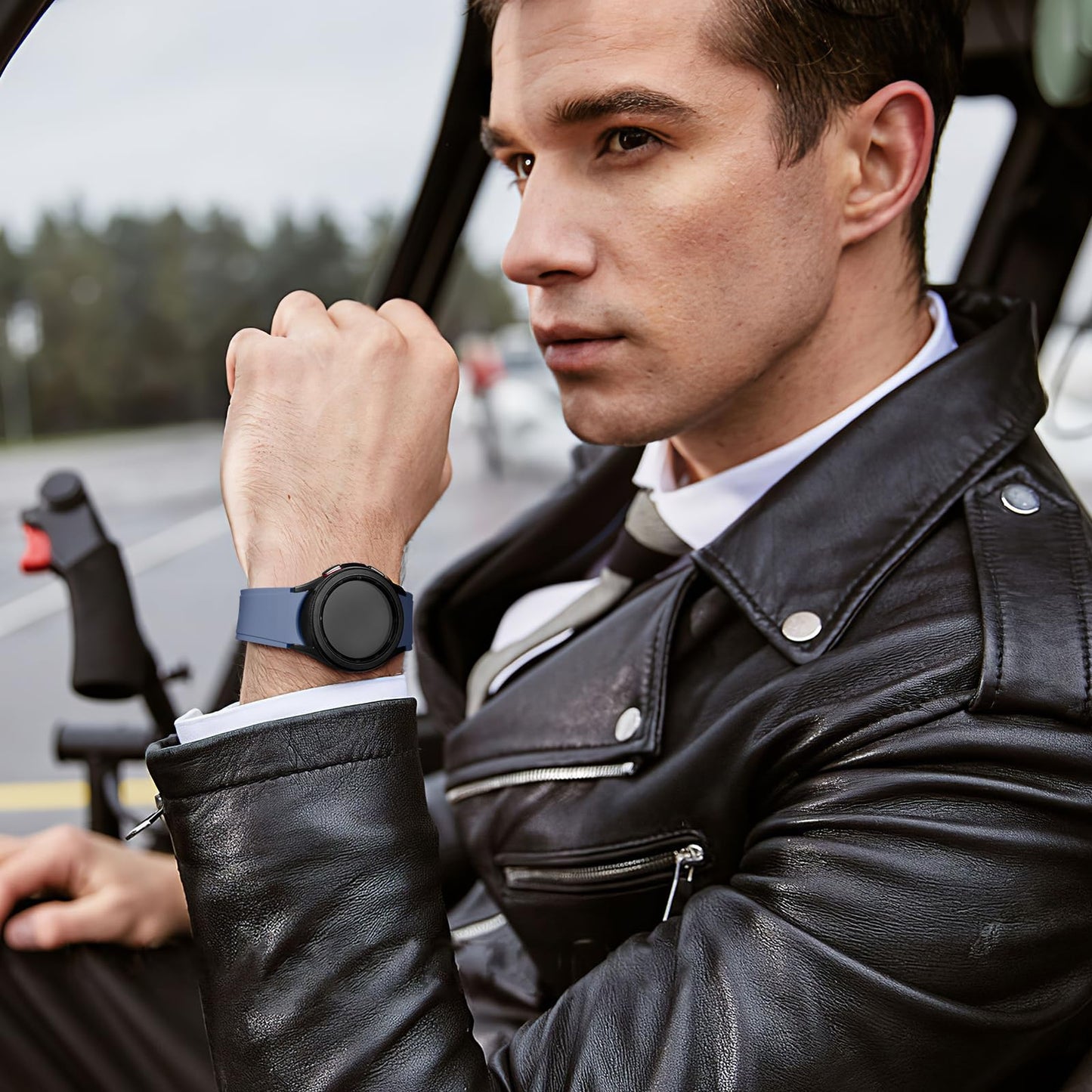 Lerobo Pulseira Esportiva com Design Sem Lacunas p/ Samsung Galaxy Watch (Azul Cinza)