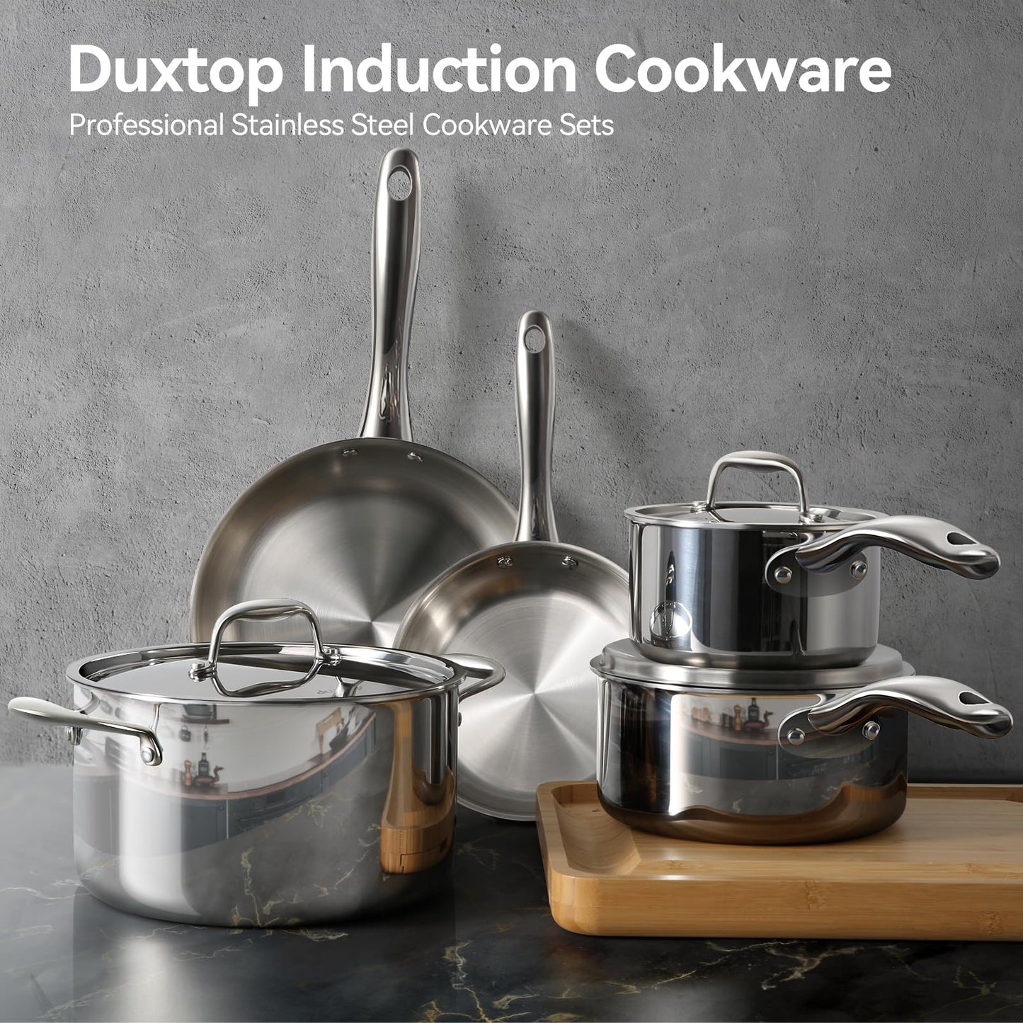 Duxtop Conjunto de Panelas Tri-Ply Inox 9PC para Indução (Aço Inox)