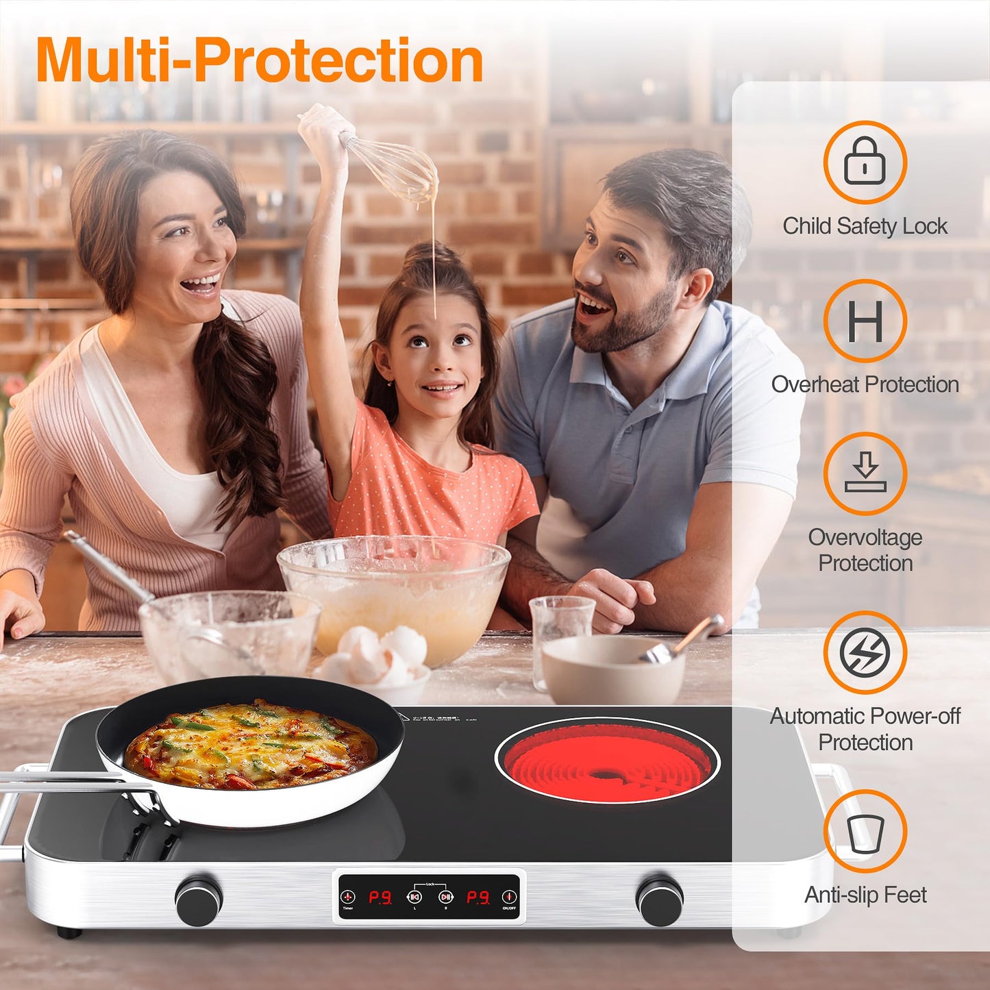 VBGK Cooktop Elétrico 2200W, 2 Bocas, Controle de Botão, 110V, com Timer