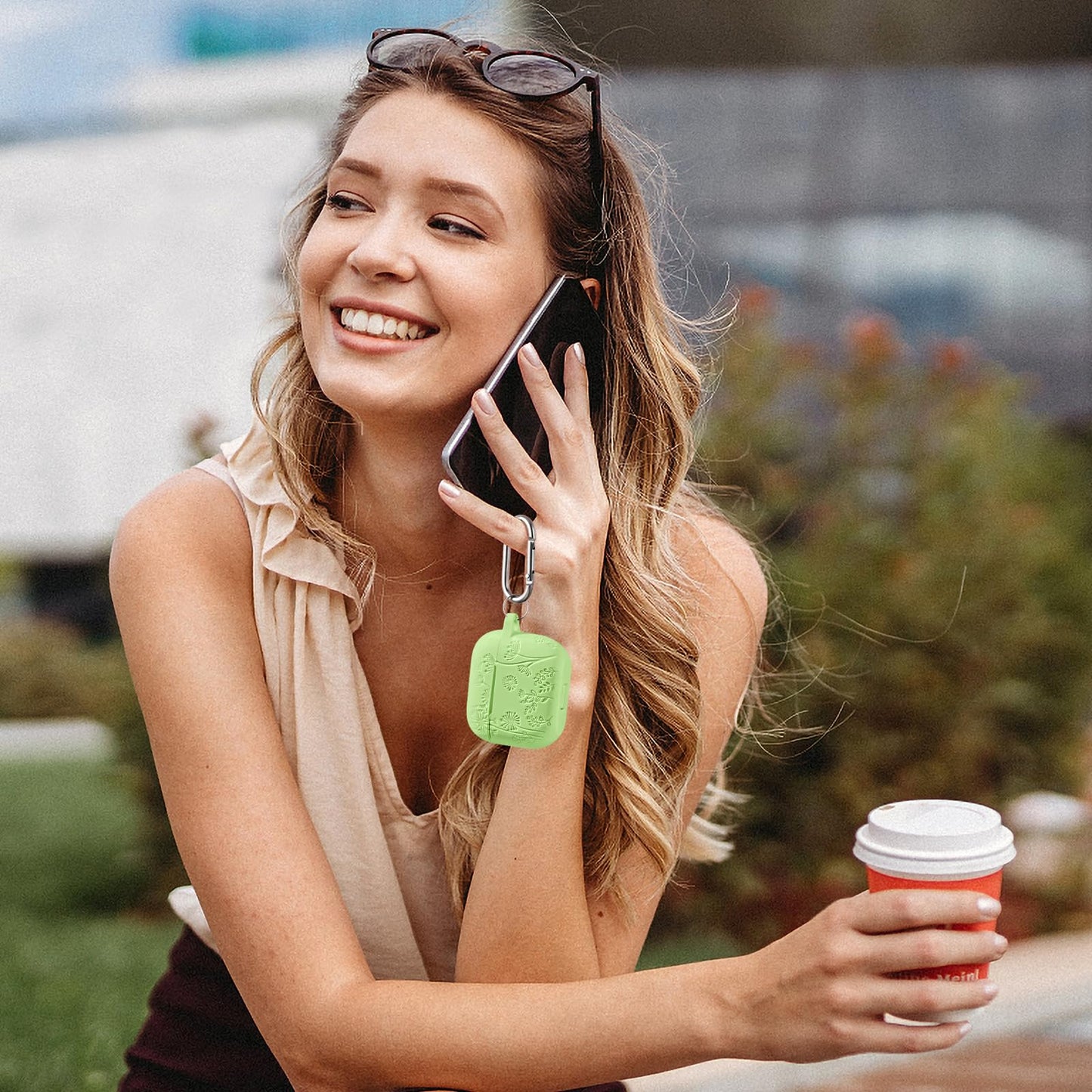 Lerobo Capa Gravada Silicone para AirPods 3ª Geração com Mosquetão (Verde Alface)