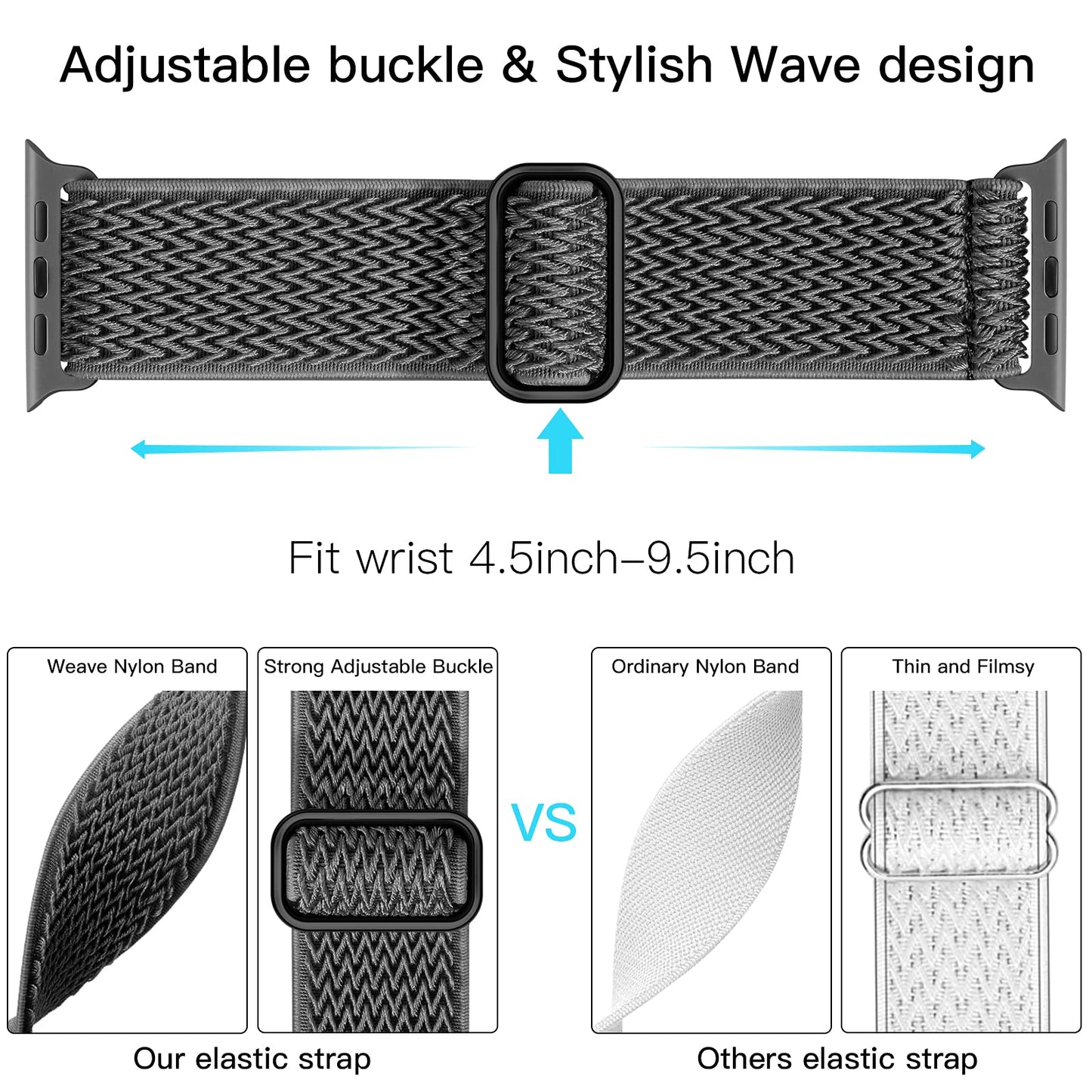 Lerobo Pulseira Nylon Ajustável p/ Apple Watch 38-49mm (Cinza Escuro)