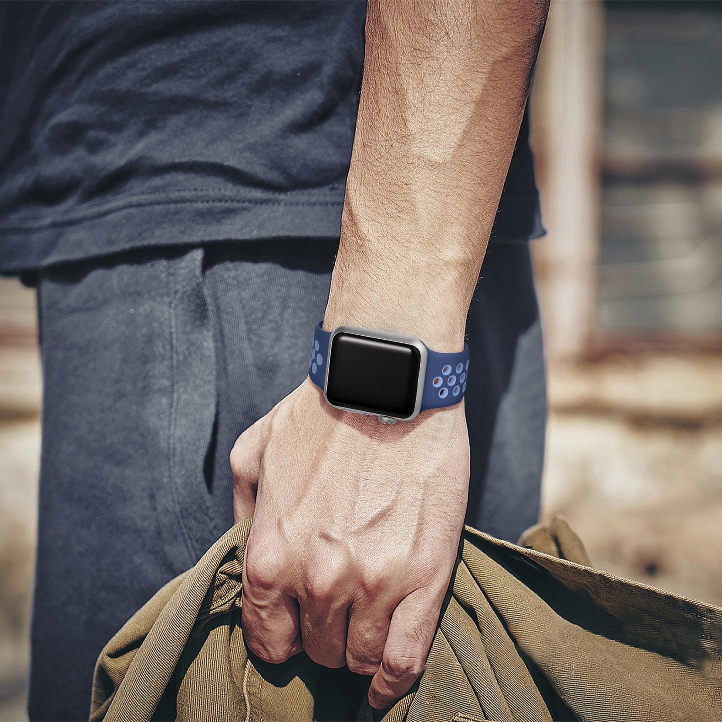 Lerobo Pulseira Esportiva Compatível com Apple Watch 38mm a 49mm (Azul Yankees/Azul Claro)