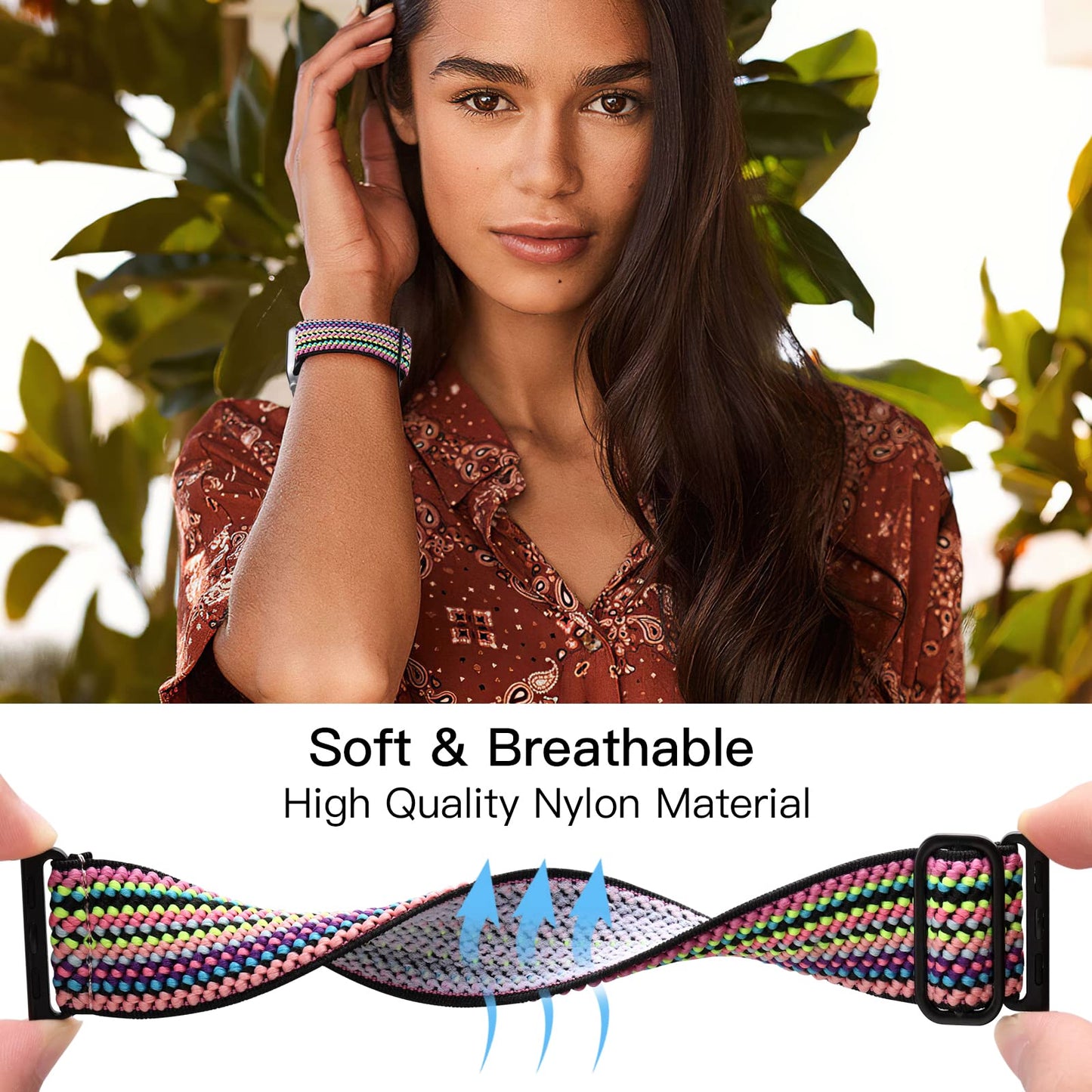 Lerobo Pulseira Trançada para Apple Watch, Nylon, 38mm-49mm, Solo Loop (Arco-íris)