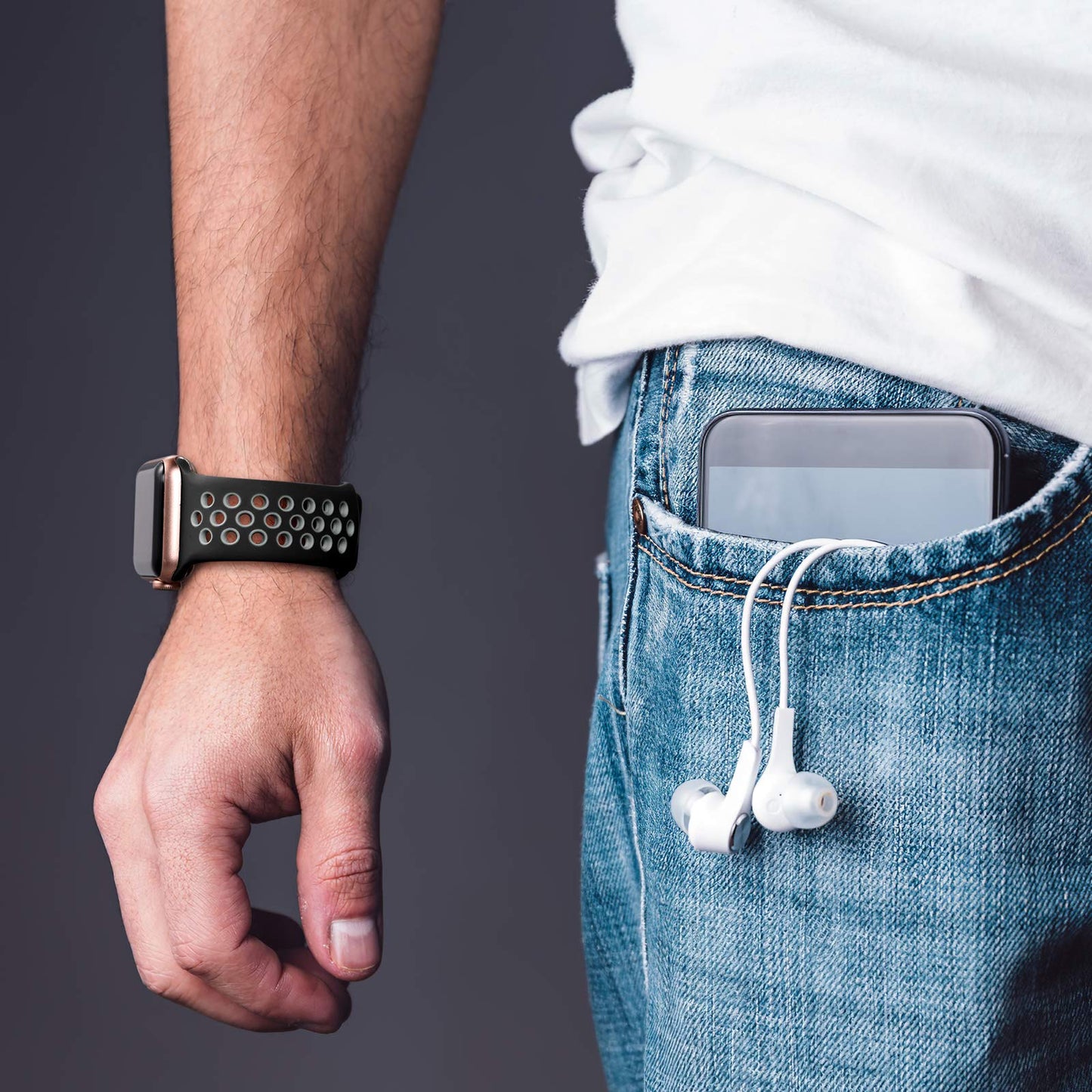Lerobo Pulseira de Silicone Esportiva Respirável para Apple Watch (Preto/Cinza, Preto Colorido, Antracite)