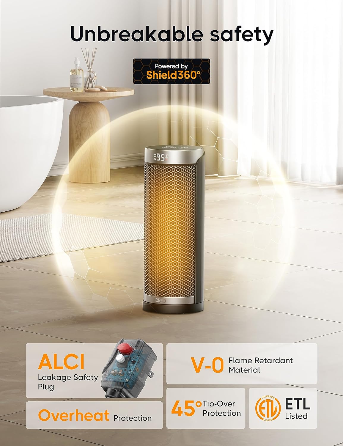 Dreo Aquecedor de ambiente para banheiro e interior preto