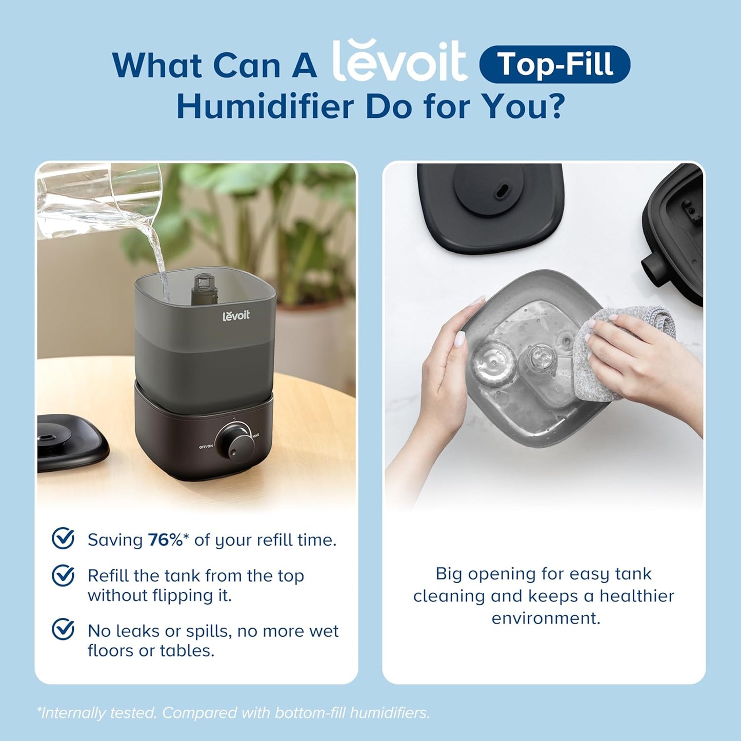LEVOIT Umidificador Cool Mist 2.5L com Top-Fill e Nozzle Rotatório (Preto)