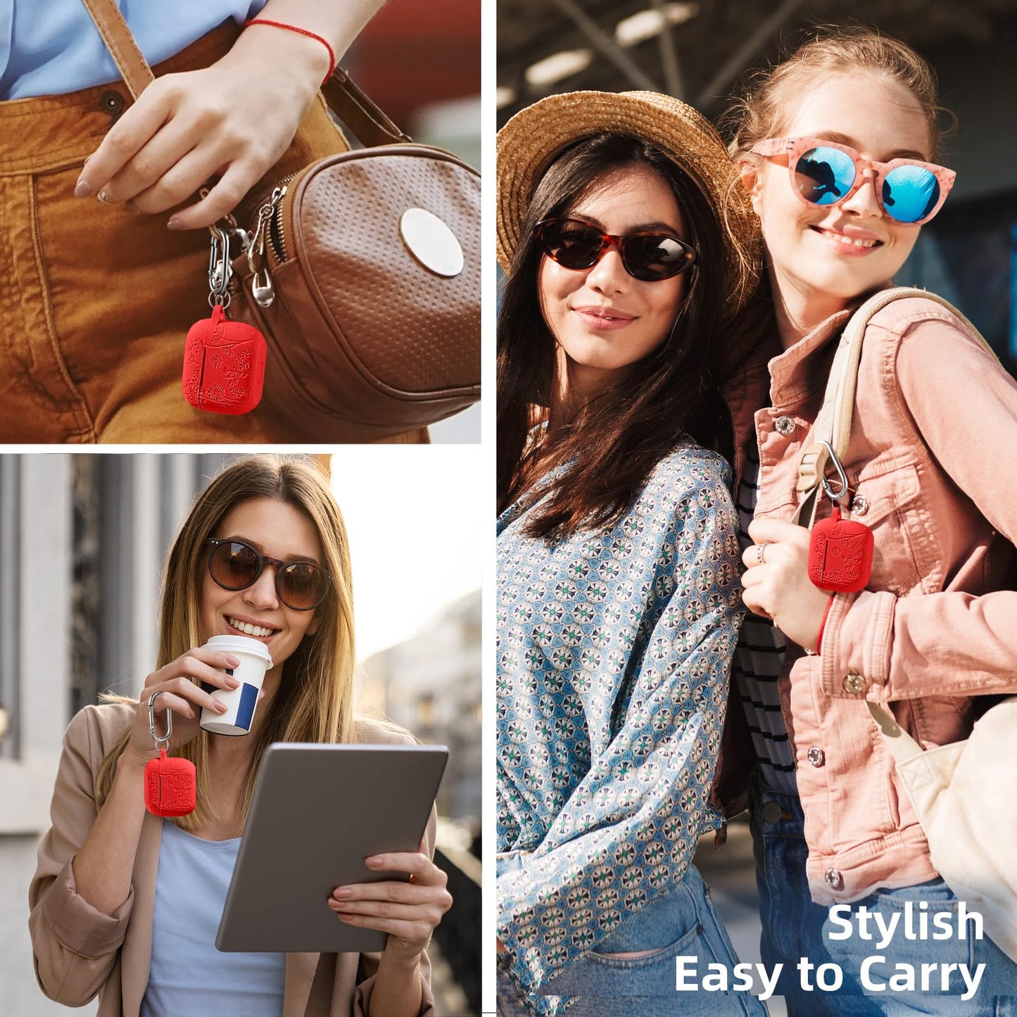 Lerobo Capa c/ Chaveiro p/ AirPods 3ª Geração, Gravação Floral (Vermelho)