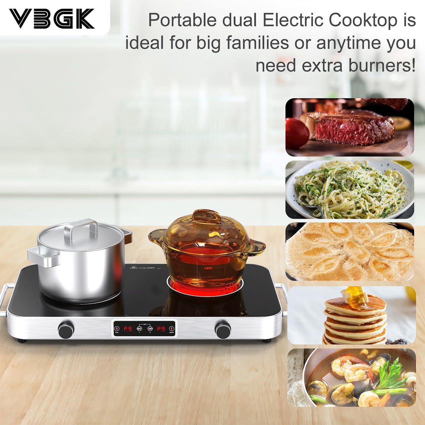 VBGK Cooktop Elétrico 2200W, 2 Bocas, Controle de Botão, 110V, com Timer