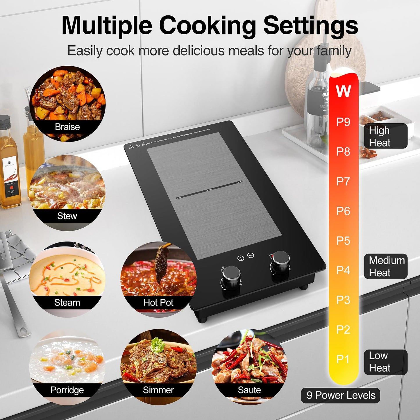 VBGK Cooktop de Indução 3000W, 2 Bocas, Controle por Toque e Botão, 110V