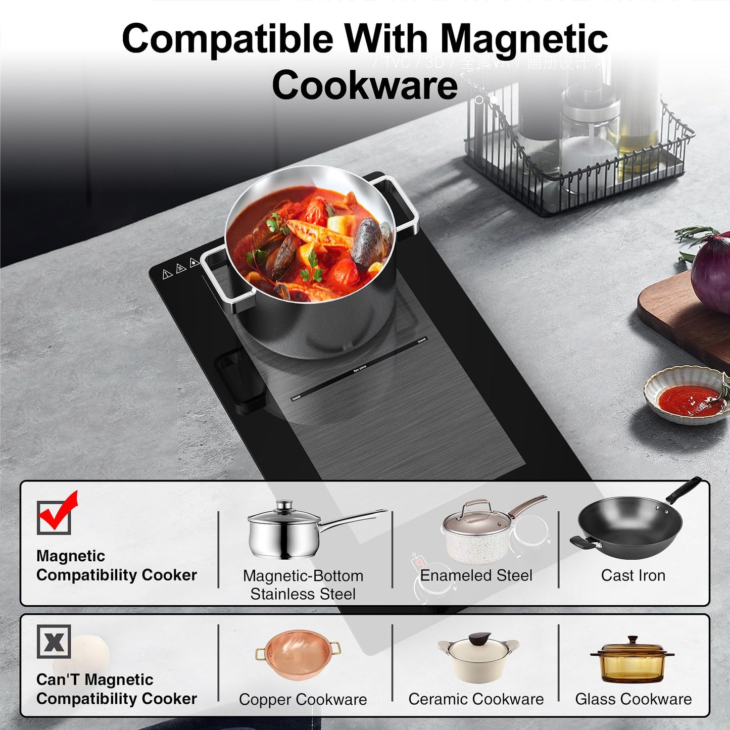 VBGK Cooktop de Indução 3000W, 2 Bocas, Controle por Toque e Botão, 110V