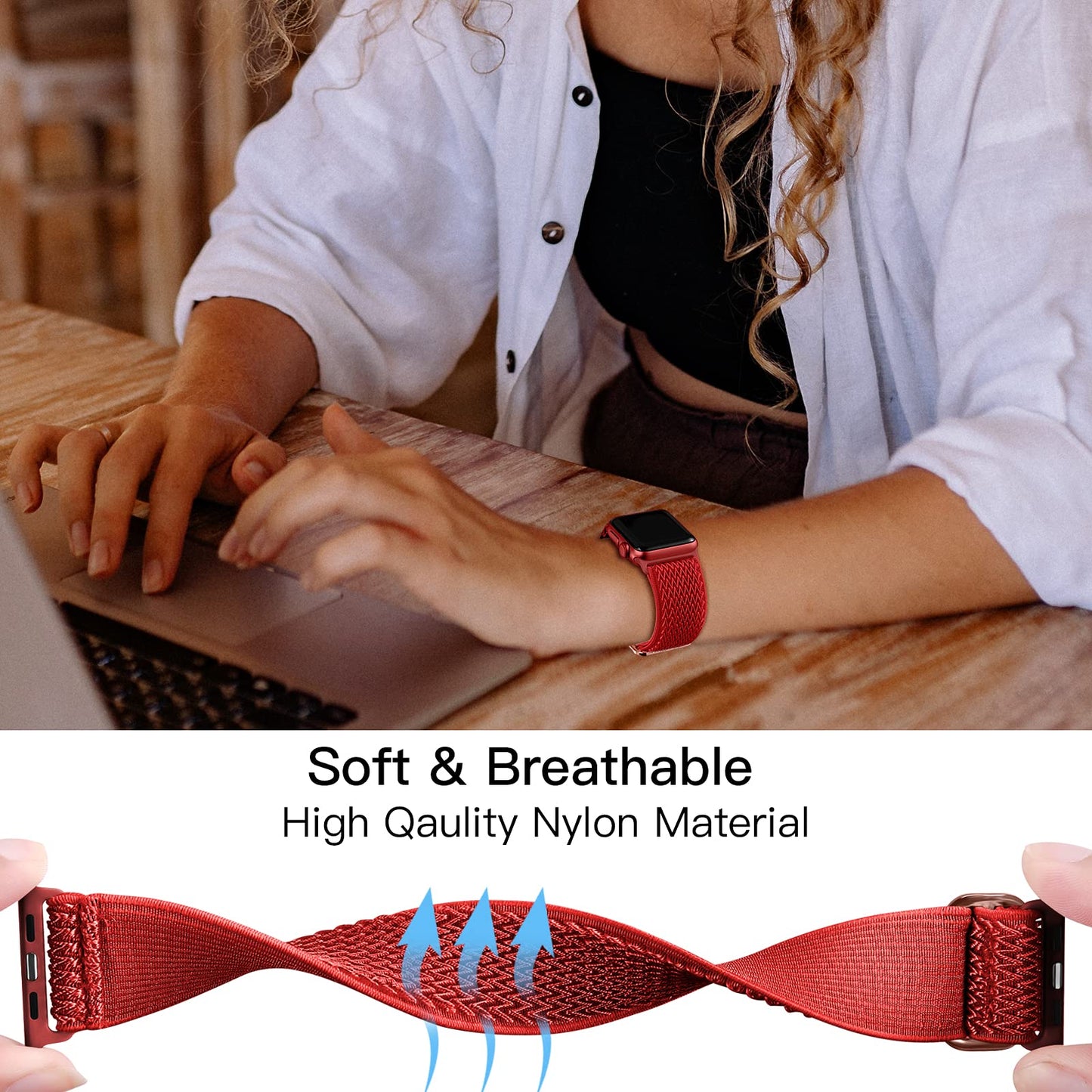Lerobo Pulseira de Silicone Respirável para Apple Watch (Preto/Vermelho)
