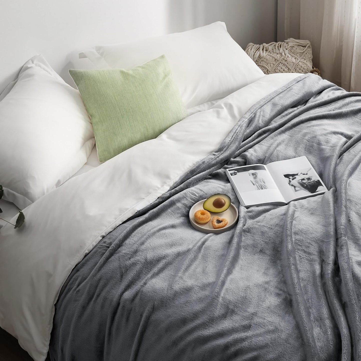 Bedsure Cobertores de cama Fleece Queen Size Cinza