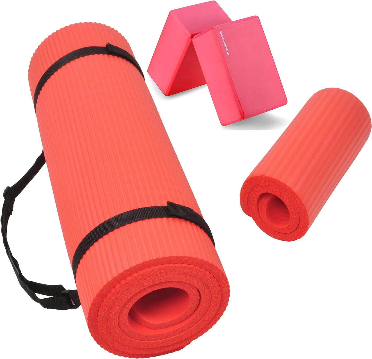 BalanceFrom GoYoga + Tapete de ioga + par de blocos vermelho