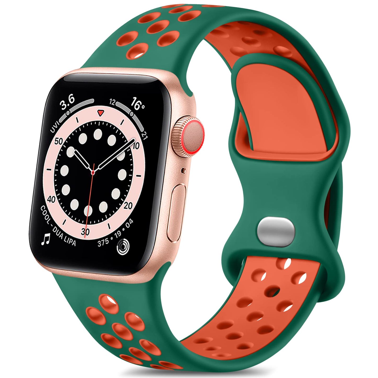 Lerobo Pulseira Silicone p/ Apple Watch 38-49mm (Verde/Laranja)