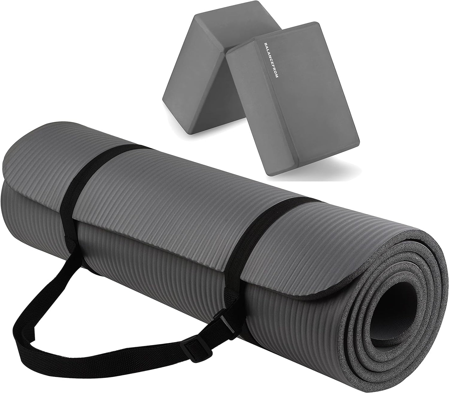 BalanceFrom Tapete de ioga GoYa + par de blocos cinza
