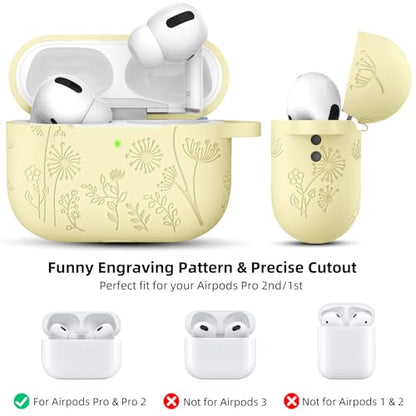 Lerobo Capa Gravada p/ AirPods Pro 2/1ª Geração c/ Chaveiro (Amarelo Creme)
