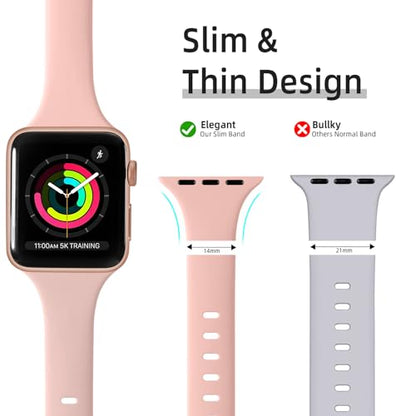 Lerobo 12 Pulseiras Slim Silicone p/ Apple Watch 38-49mm (Cores kit5)
