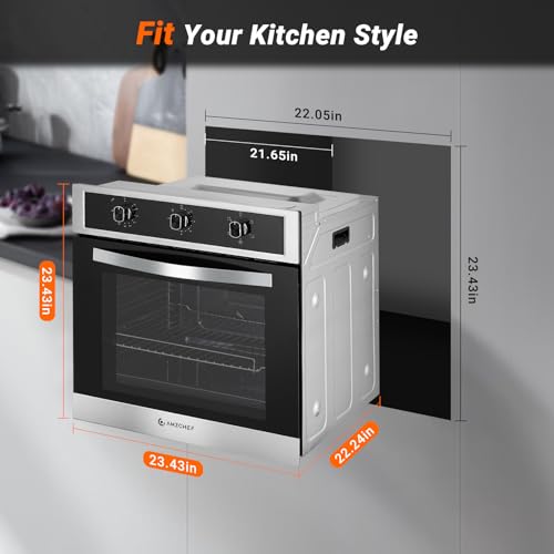 Amzchef Forno Elétrico Embutido 24" com 5 Funções e Rotisserie (2200W)