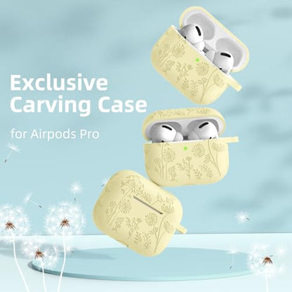 Lerobo Capa Gravada p/ AirPods Pro 2/1ª Geração c/ Chaveiro (Amarelo Creme)