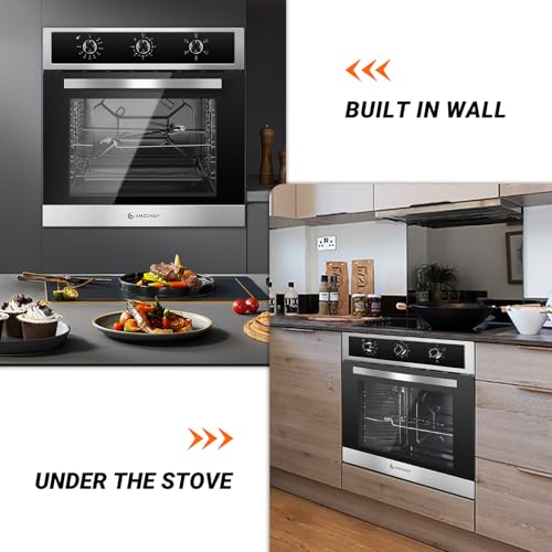 Amzchef Forno Elétrico Embutido 24" com 5 Funções e Rotisserie (2200W)