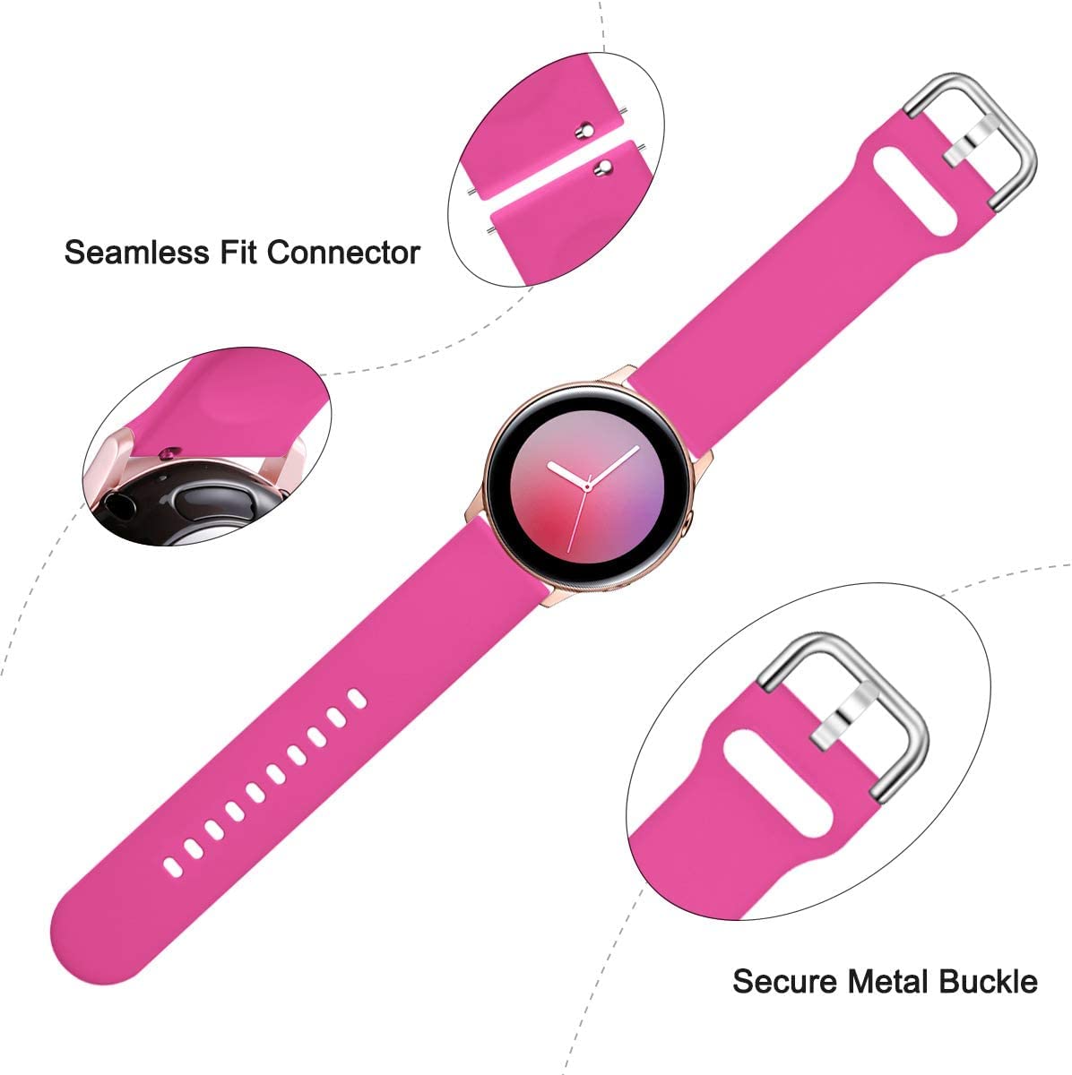Lerobo Pulseiras de Silicone para Galaxy Watch, 20mm, 3 Pack (Roxo/Rosa/Verde)