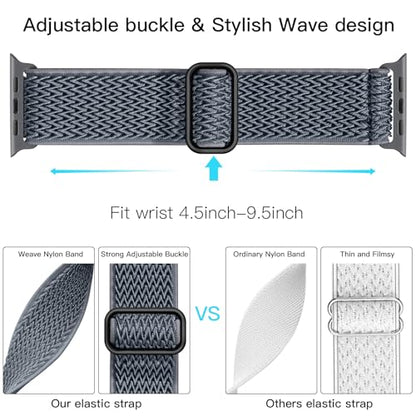 Lerobo Pulseira Elástica de Nylon Compatível com Apple Watch 38mm a 49mm (Azul Cinza)