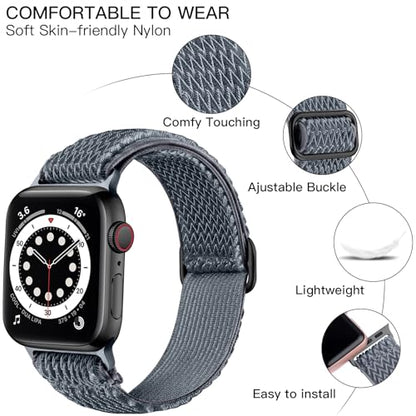 Lerobo Pulseira Elástica de Nylon Compatível com Apple Watch 38mm a 49mm (Azul Cinza)
