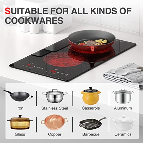 GTKZW Cooktop Elétrico 12" 110V com 2 Queimadores e 9 Níveis de Potência