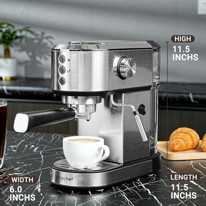 AMZCHEF Máquina de Café Expresso 20 Bar com Vaporizador de Leite (Prata)