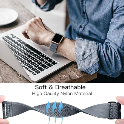 Lerobo Pulseira Elástica de Nylon Compatível com Apple Watch 38mm a 49mm (Azul Cinza)