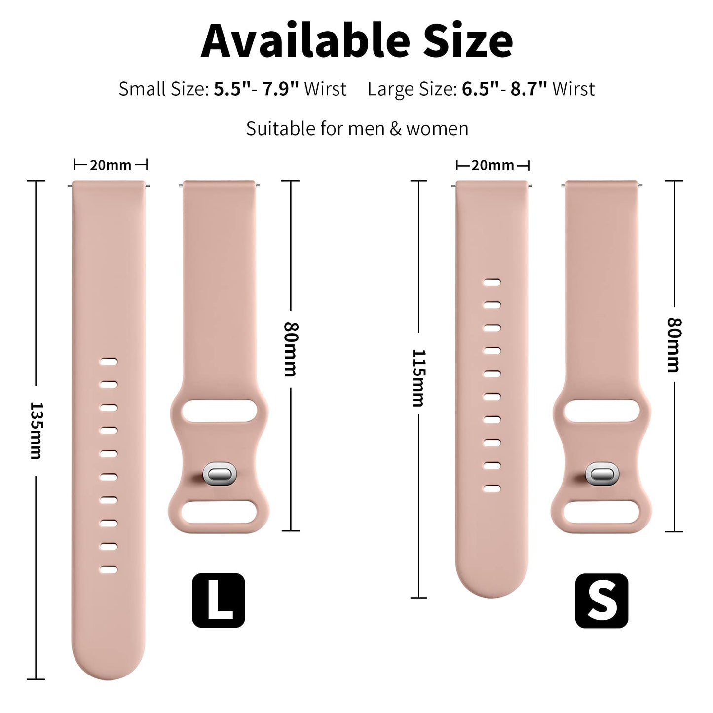 Lerobo Pulseira Compatível com Samsung Galaxy Watch 7/6/5/4, 20mm, Silicone  (Rosê)