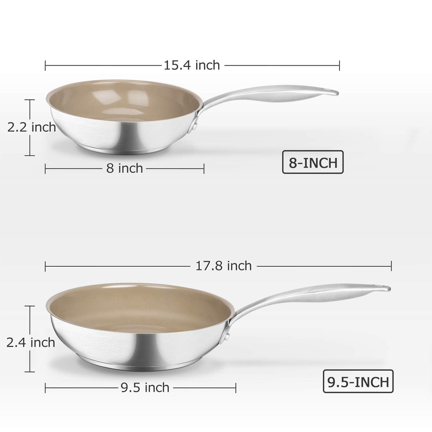 Duxtop Frigideira Inox 24cm com Revestimento Antiaderente Cerâmico (Marrom)