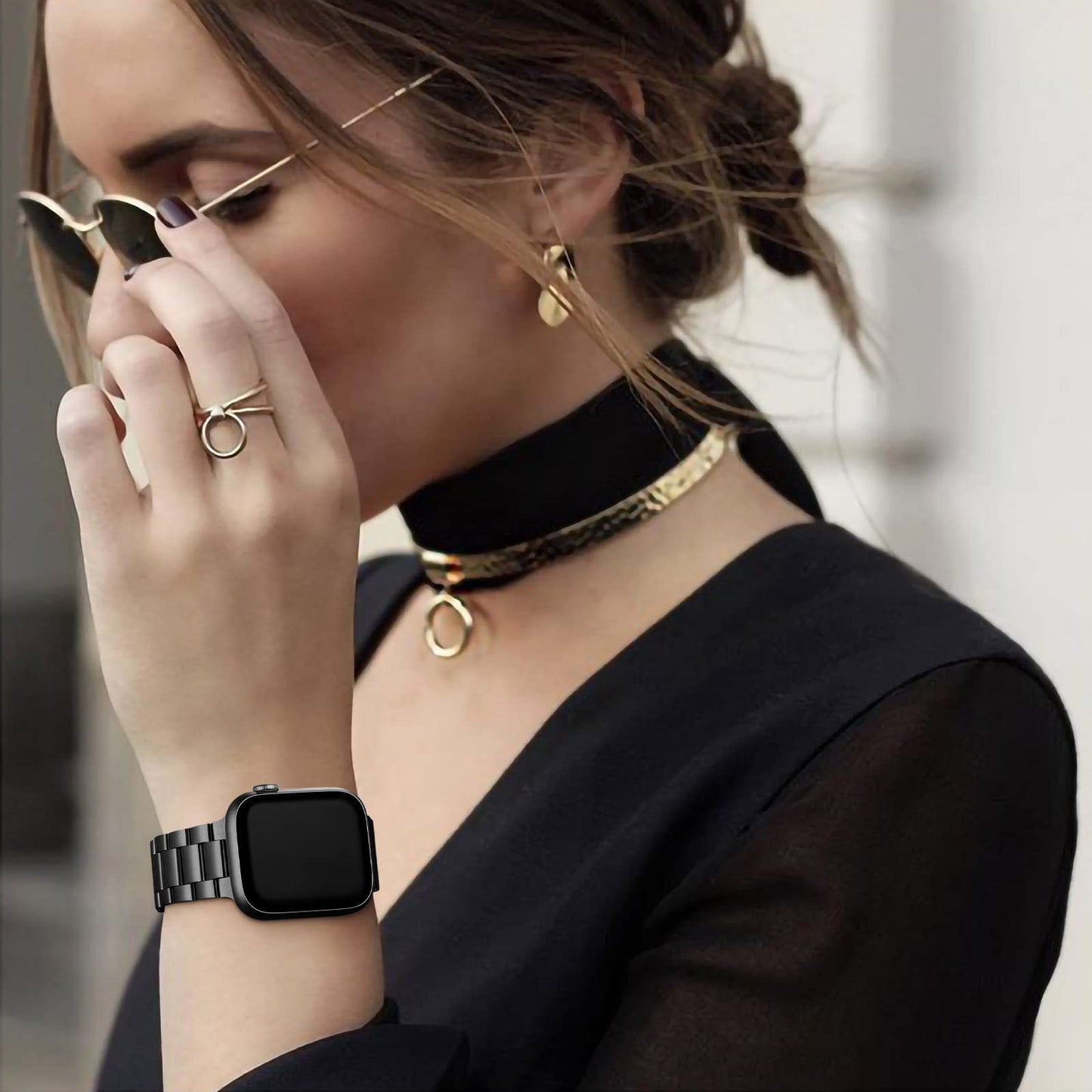 Lerobo Pulseira de Aço Inoxidável Compatível com Apple Watch (Preto)
