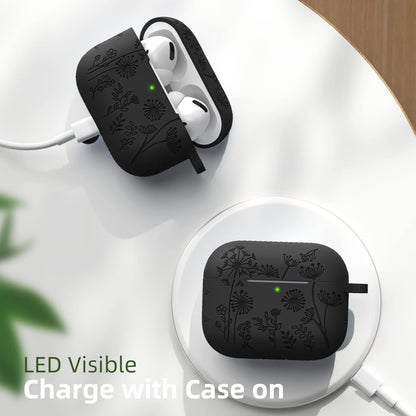 Lerobo Capa Gravada Silicone para AirPods Pro 2ª/1ª Geração com Mosquetão (Preto)
