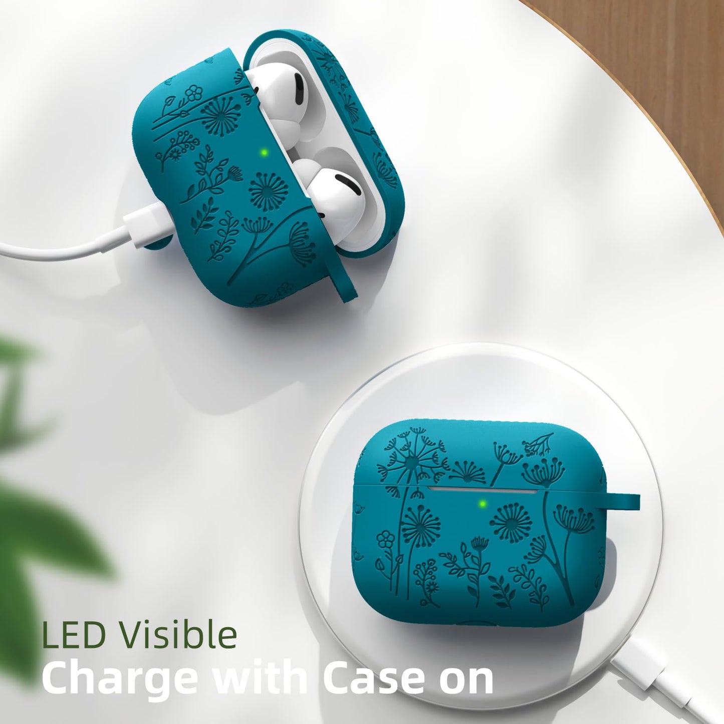 Lerobo Capa Gravada para AirPods Pro com Mosquetão (Azul Esverdeado)