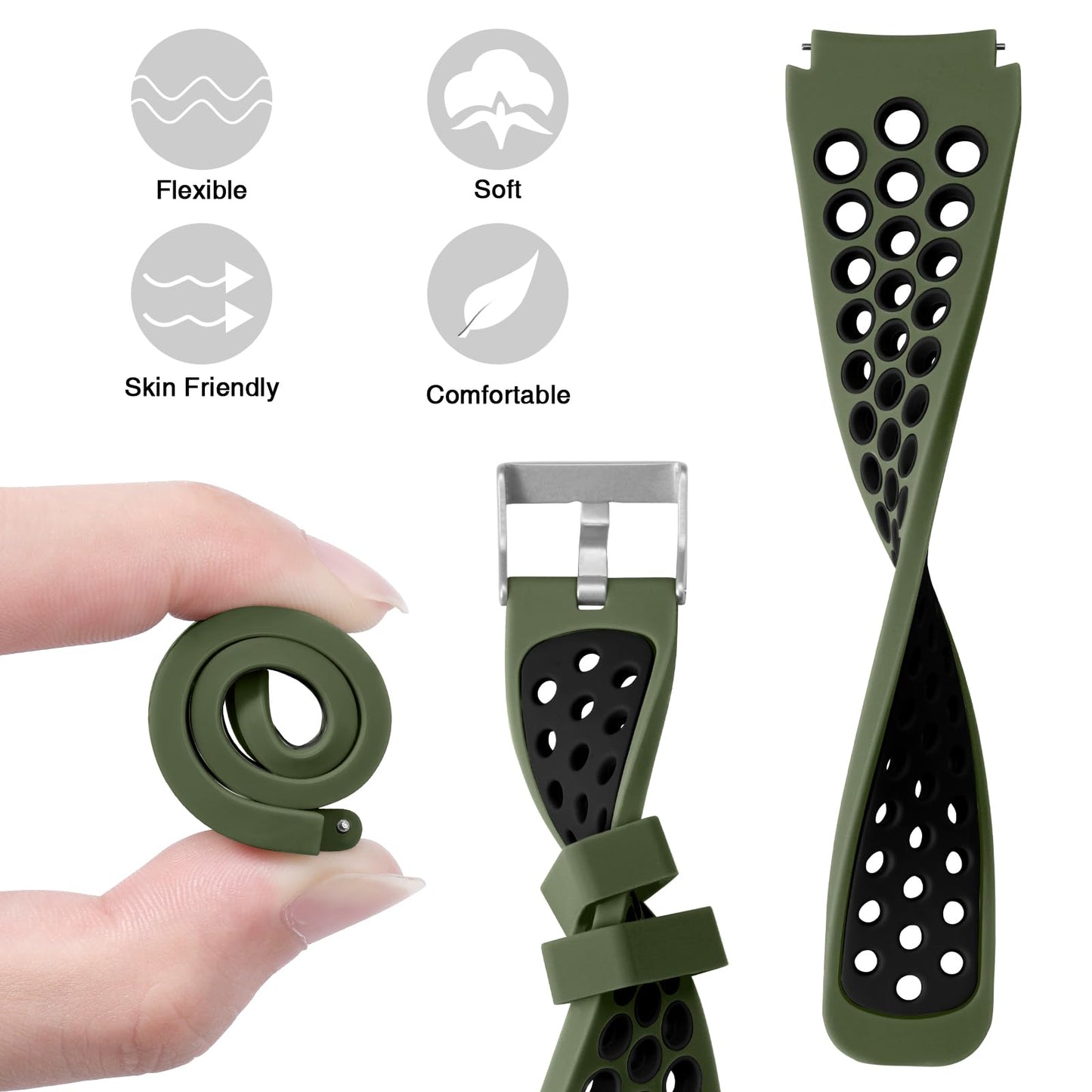 Lerobo Pulseira Silicone Samsung Galaxy Watch (Verde Exército/Preto)