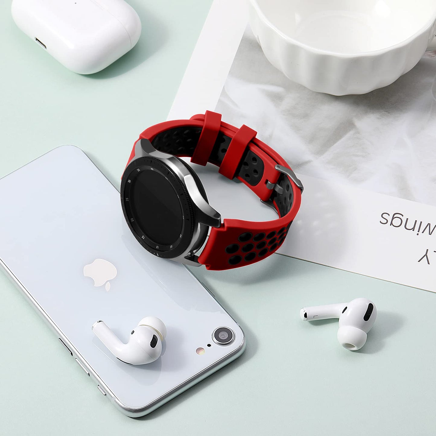 Easuny Pulseira Esportiva de Silicone Compatível com Galaxy Watch 3  (Vermelho/Preto)