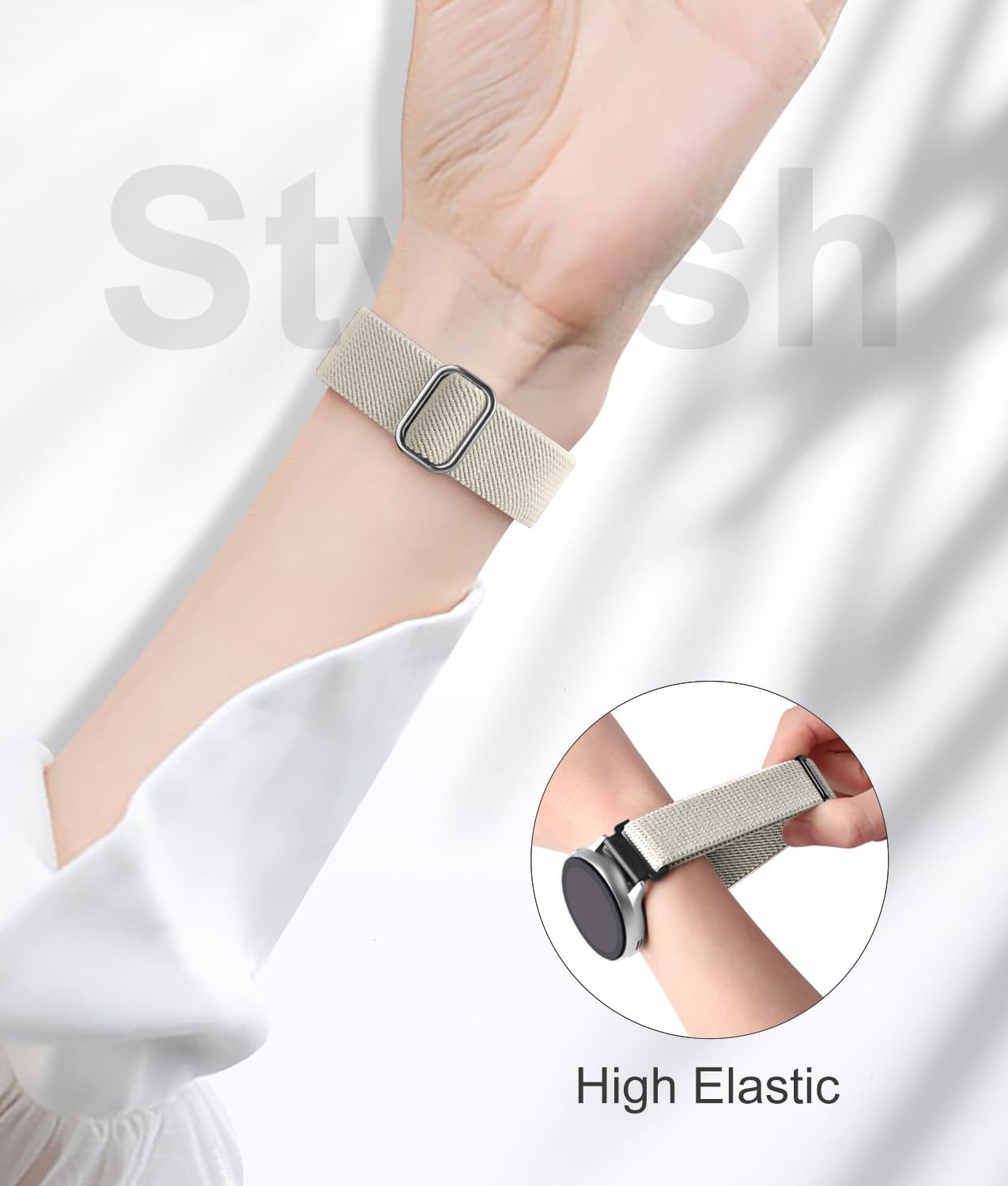 Lerobo 3 Pulseiras Elásticas Compatíveis com Galaxy Watch (Starlight/Rosa/Preto)