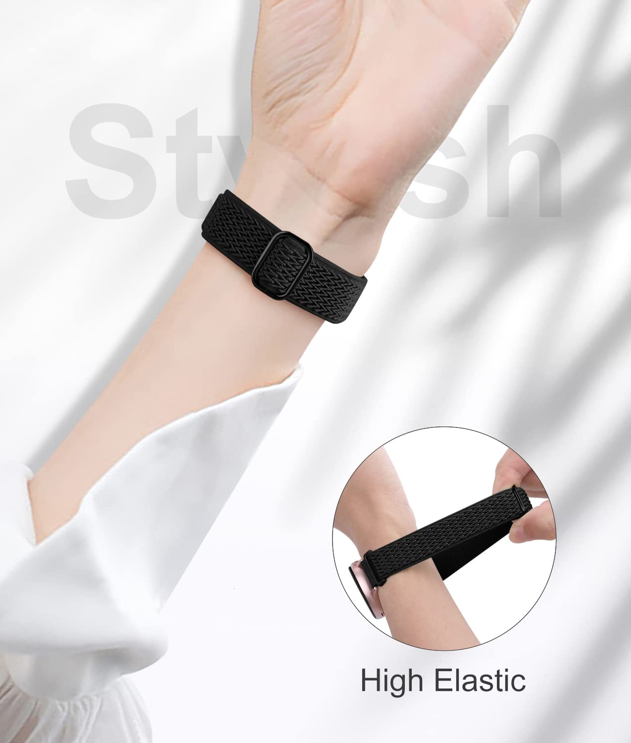 Lerobo 3 Pulseiras Elástica Nylon Compatível com Galaxy Watch 7/6/5/4 (Preto, Cinza, Branco)