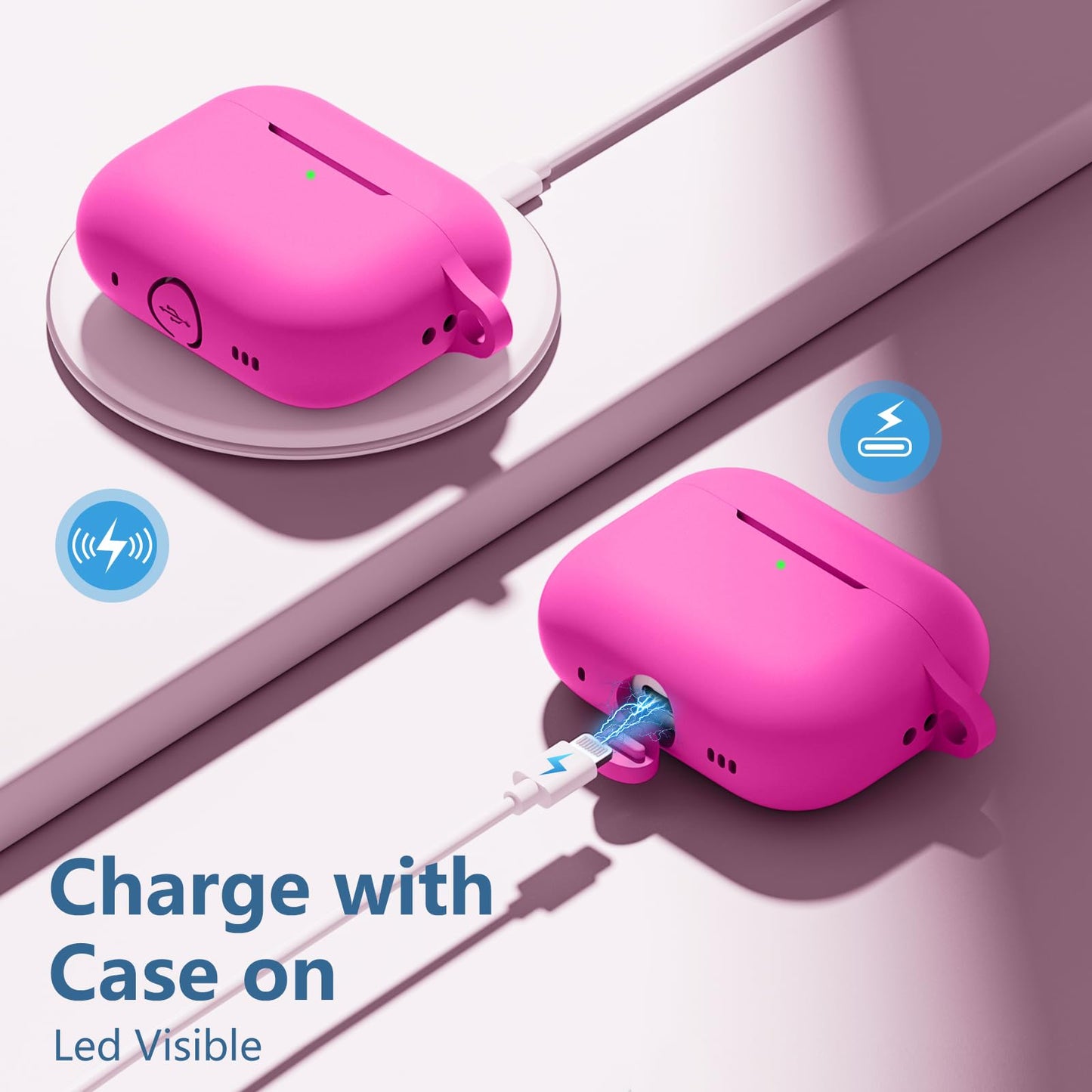 Lerobo Capa c/ Mosquetão p/ AirPods Pro 2/1 Geração (Rosa Pink)