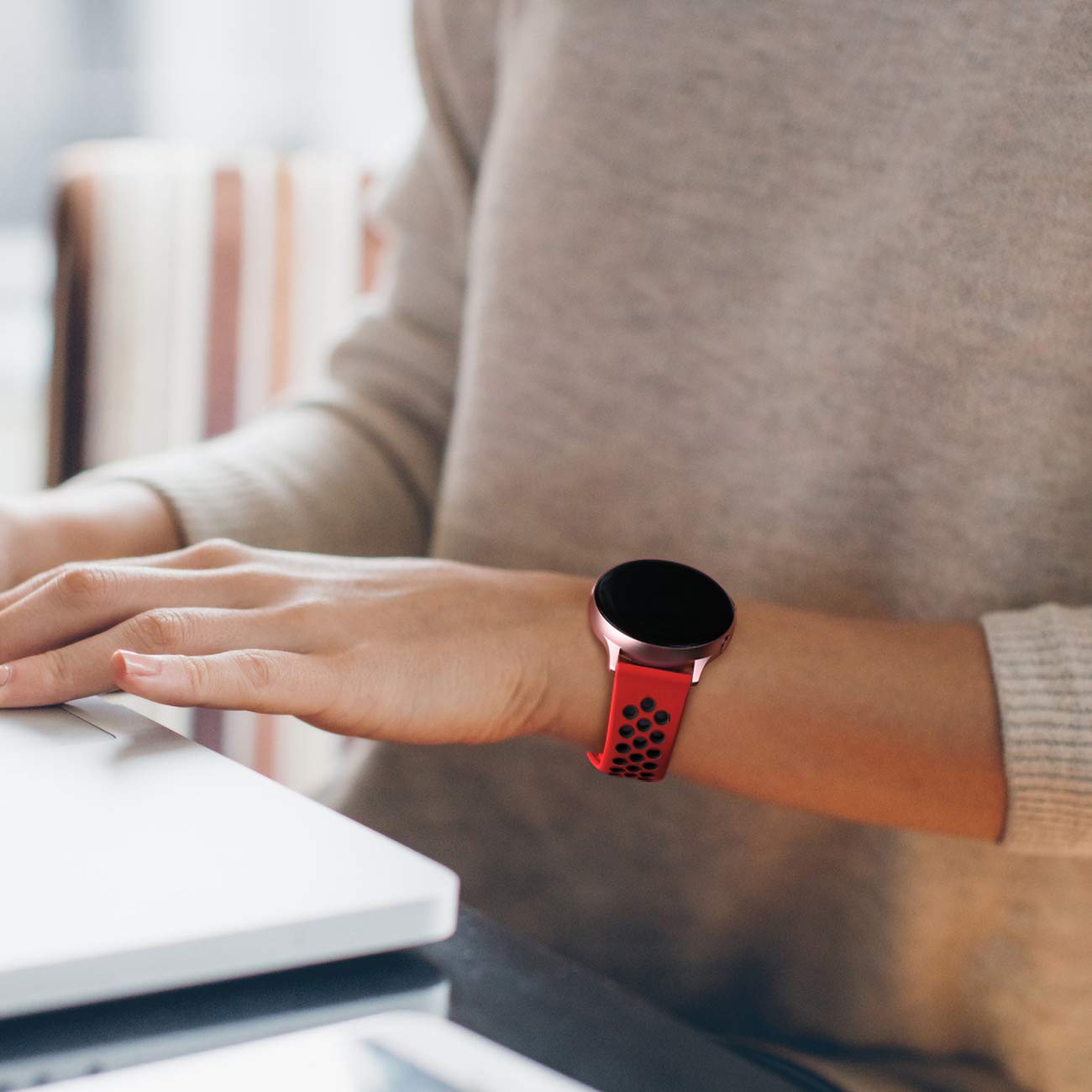 Lerobo Pulseira de Silicone Compatível com Samsung Galaxy Watch (Vermelho/Preto)